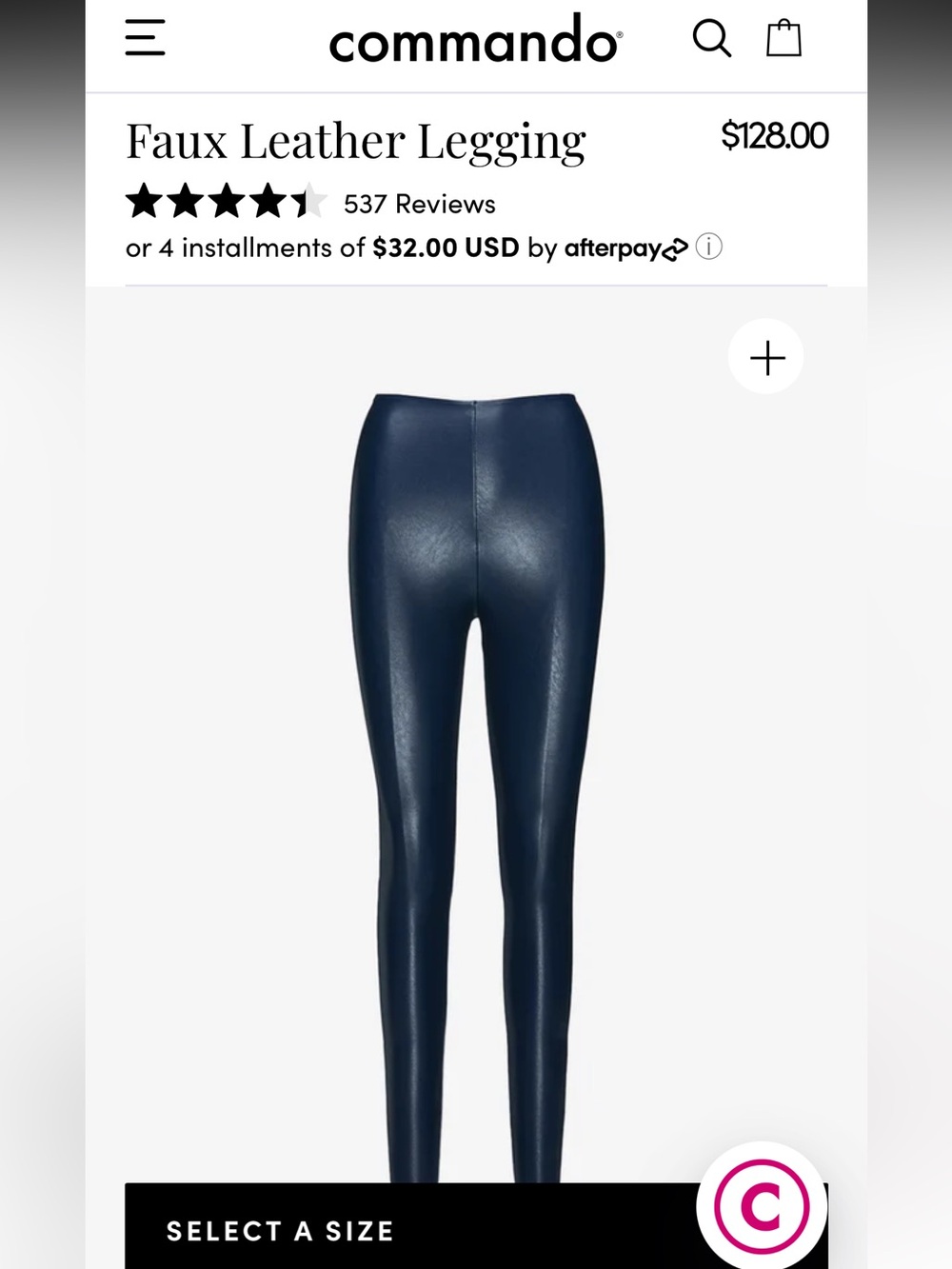 NWT Navy Commando Control Faux Leather-Look Leggings